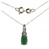 Genuine Oval Emerald & White Zircon Necklace