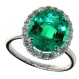 14kt Gold 4.87 ct Oval Emerald & Diamond Ring