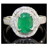 14k Gold 2.24 ct Oval Emerald & Diamond Ring