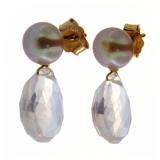 Beautiful Rose Pearl & Quartz Drop Dangle Earrings