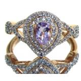 Pear Cut Natural Amethyst & Zircon Designer Ring