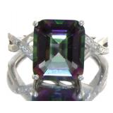 Emerald Cut 4.75 ct Mystic Topaz & Diamond Ring