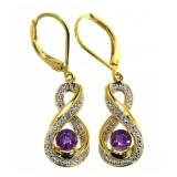 Genuine African Amethyst & Diamond Earrings