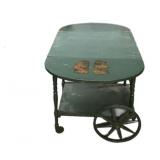 Vintage Painted Green Drop Leaf Tea Cart
