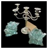 Unusual Pair Blown Glass Candle Holders