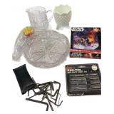 Hobnail Vase, Pitcher, Candy Dish & Tools