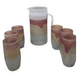 Vintage Satin Pitcher & 6 Glasses