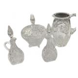 Crystal Pitcher, Candy Dish & 2 Cruets