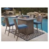 Ashley Partana Outdoor Firepit Bar Table & 4 Bar