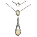 Natural 2.55 ct White Opal & Zircon Necklace