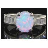 Oval White Opal & Topaz Baguette Ring