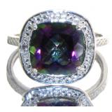 Cushion Cut 4.15 ct Mystic Topaz & Diamond Ring