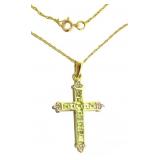 10kt Gold Peridot & Diamond 18" Cross Necklace