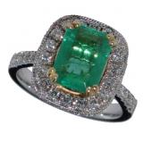 14k White Gold 3.02 ct Emerald & Diamond Ring