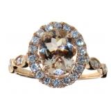 14k Gold 2 ct Oval Morganite & Diamond Ring