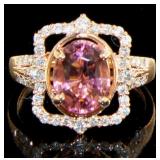 14k Gold 2.93 ct Oval Morganite & Diamond Ring