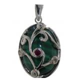 Genuine 12.10 ct Malachite & Ruby Pendant