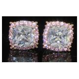 Cushion Cut Diamondlite CZ & Pink Topaz Earrings