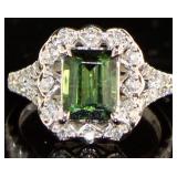 14kt Gold 2.29 ct Green Tourmaline & Diamond Ring