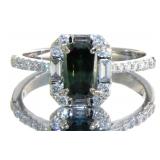 14kt Gold 1.22 ct Cushion Cut Green Diamond Ring