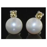 Beautiful White Pearl & Citrine Stud Earrings