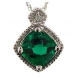 10kt Gold Cushion Cut Emerald & Diamond Necklace