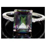 Step Cut 4.13 ct Mystic Topaz & Diamond Ring