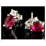 14kt Gold Oval 2.04 ct Ruby & Diamond Earrings