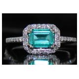 14k Gold 1.65 ct Step Cut Paraiba & Diamond Ring