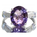 Oval 4.04 ct Natural Amethyst & Diamond Ring