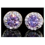 Round Halo Amethyst & White Topaz Earrings