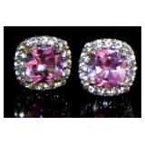 Cushion Cut Pink Sapphire Stud Earrings