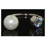 Genuine Freshwater Pearl & Blue Topaz Ring