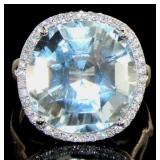 14kt Gold 13.42ct Natural Aquamarine & Diamond Rin