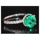 14kt Gold 2.47 ct Round Emerald & Diamond Ring