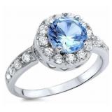 Aquamarine Halo Style White Topaz Designer Ring