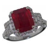 14kt Gold Emerald Cut 6.15 ct Ruby & Diamond Ring