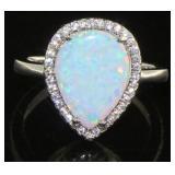 Pear Cut White Opal Dinner Ring