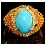 Natural 9.62 ct Turquoise & Gemstone Cocktail Ring