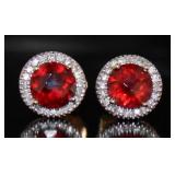 10kt Gold Round Garnet & Diamond Halo Earrings