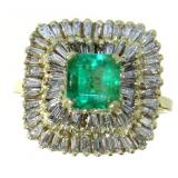 14kt Gold 3.10 ct Emerald & Diamond Ballerina Ring