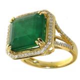 14kt Gold 14.20 ct Natural Emerald & Diamond Ring