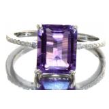 Emerald Cut 4.11 ct Amethyst & Diamond Ring