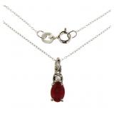 Genuine Oval Ruby & White Zircon Necklace