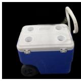 Blue Coleman Cooler on Wheels