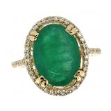 14k Gold 6.40 ct Natural Emerald & Diamond Ring