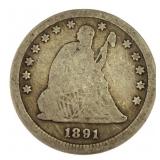 1891 Seated Liberty Quarter Dollar