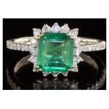 14k White Gold 2.14 ct Emerald & Diamond Ring
