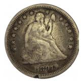 1891 Seated Liberty Quarter Dollar