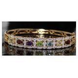 Natural 7.10 ct Gemstone & Diamond Bangle Bracelet
